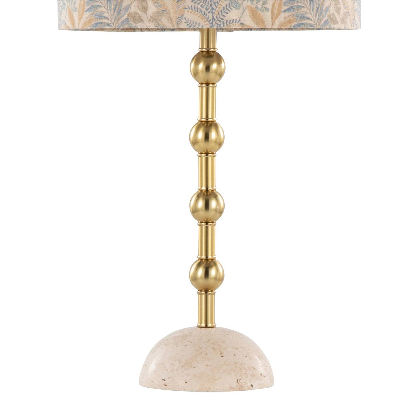 Malibu 27" Table Lamp in Travertine: Travertine, Gold Metal, Tan Leaf Shade