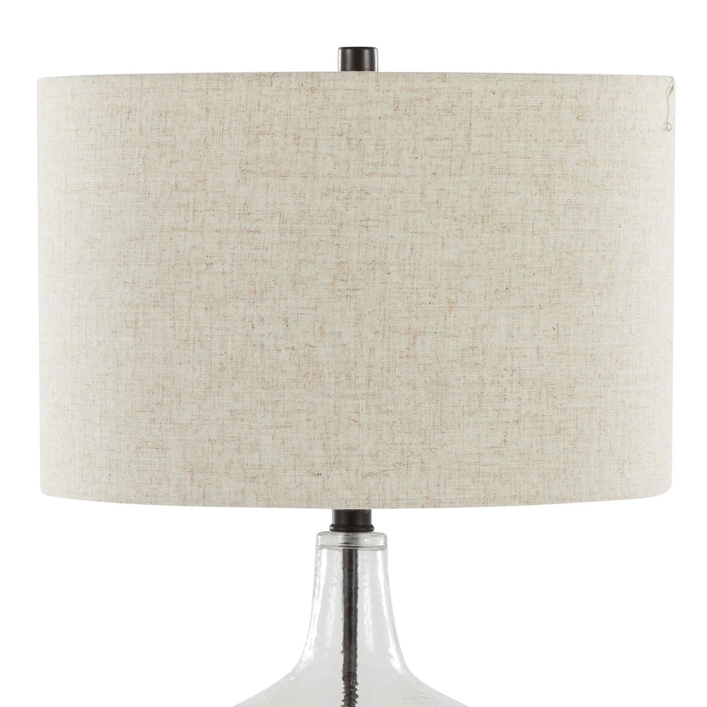 Botella 28" Glass Table Lamp with USB: Clear Dimpled Glass, Oil Bronze Metal, Natural Linen
