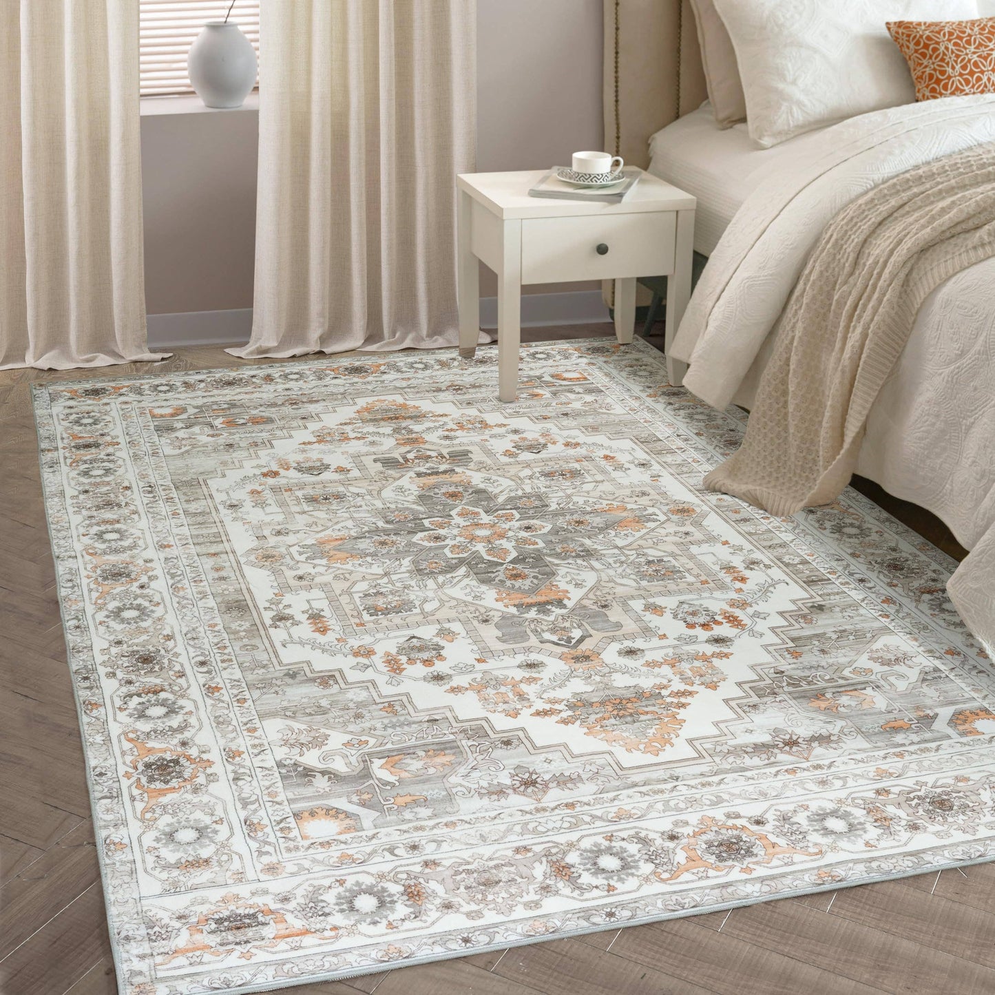 Area Rug Washable Non Slip Rubber Backing Boho Foldable Rugs: Pink / 5’x7’