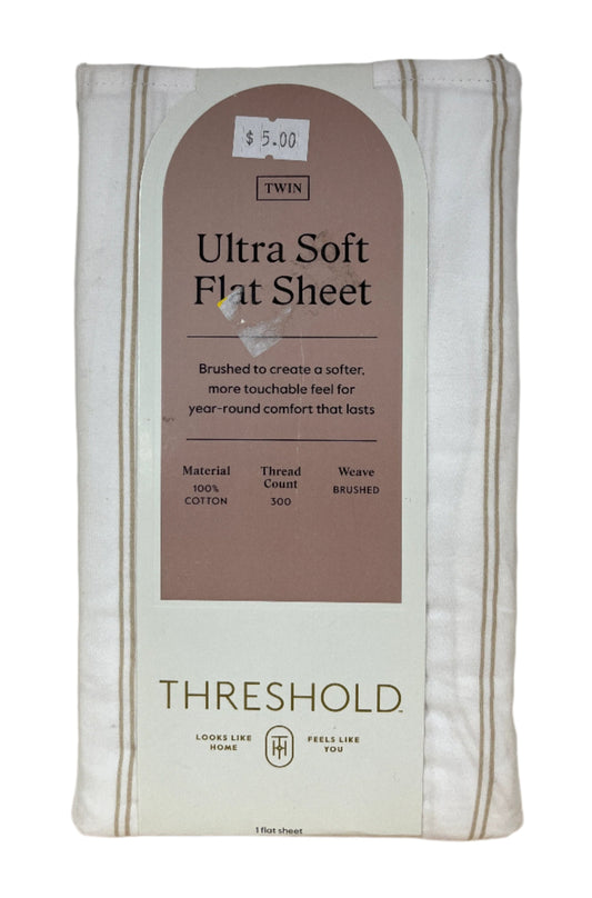 Twin 300 TC Ultra Soft Striped Flat Sheet Khaki Stripe - Threshold
