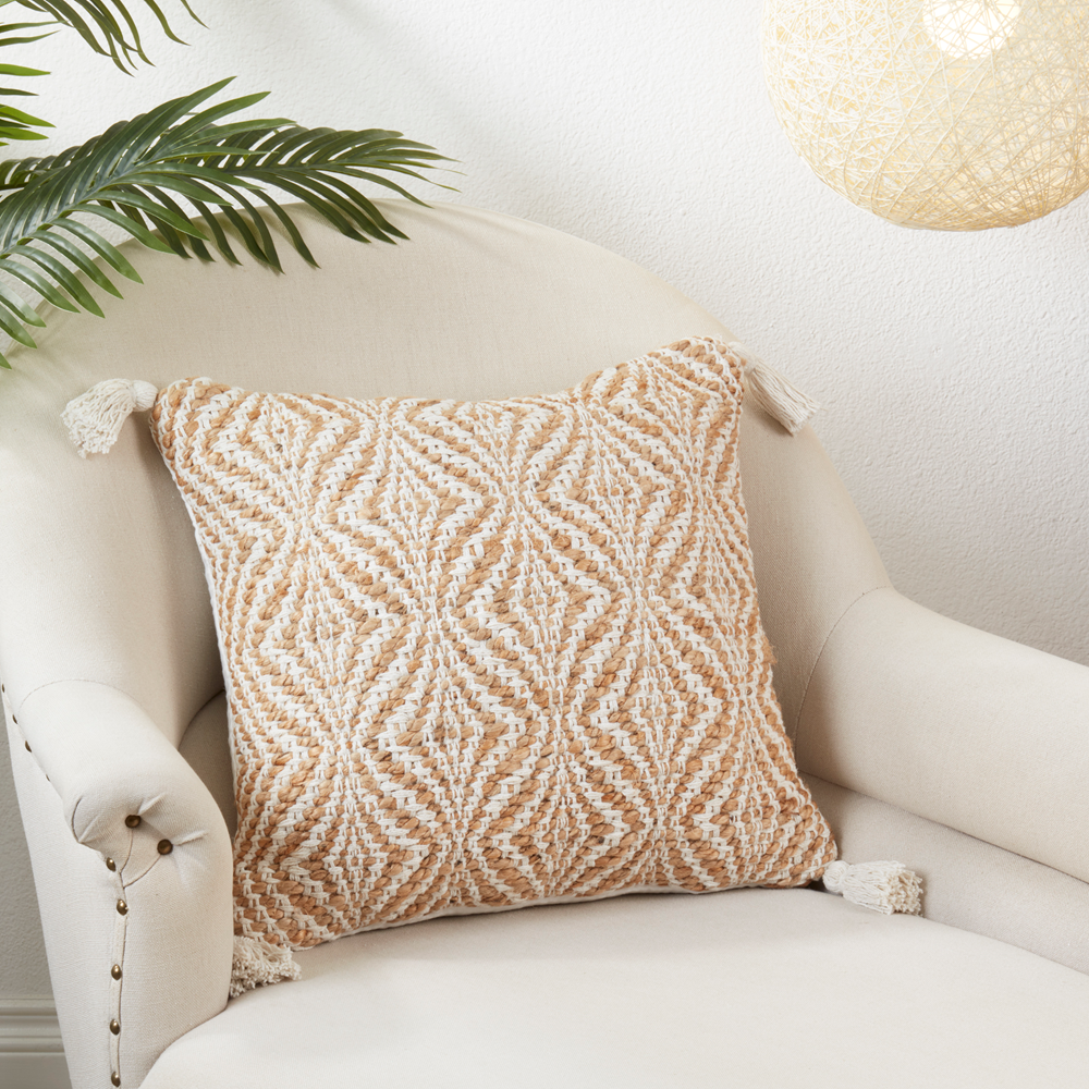 Natural Jute Woven Jute-Cotton 20" Throw Pillow: Cover + Poly Insert