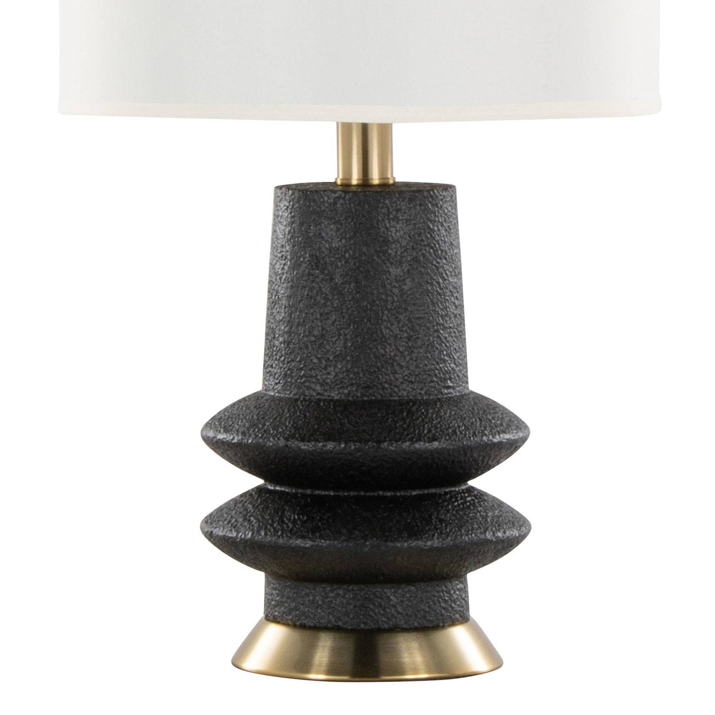 Lloyd 26" Polyresin Table Lamp: Sanded Matte Black Polyresin, Modern Brass, White Linen