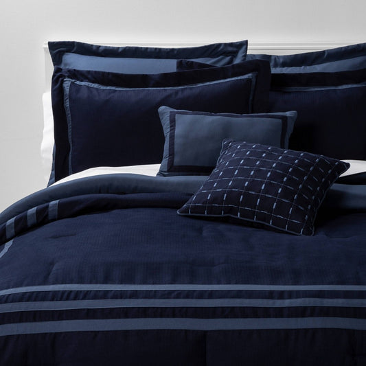 Queen Applique Border 8pc Comforter Set Navy/Blue