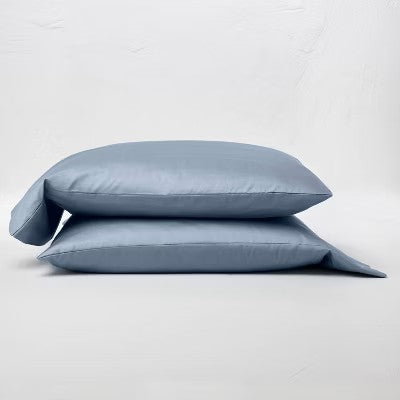 King 500TC Washed Supima Sateen Solid Pillowcase Set Deep Sky Blue - Casaluna