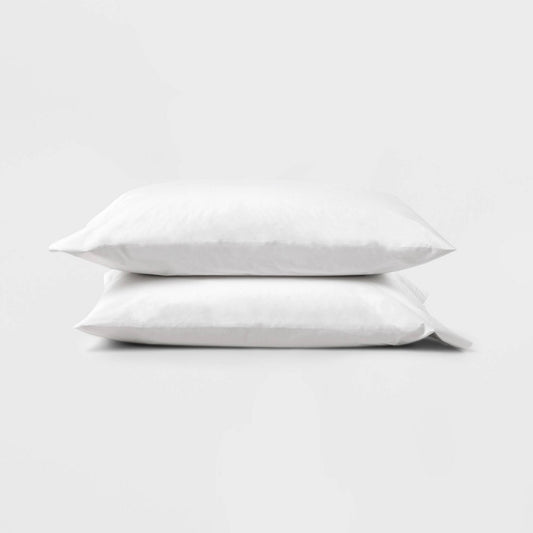King Washed Supima Percale Solid Pillowcase Set White - Casaluna