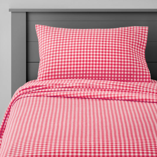 Toddler Pink Gingham Cotton Sheet Set - Pillowfort