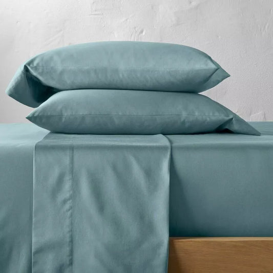 Full 500 Thread Count Washed Supima Sateen Solid Sheet Set Light Teal - Casaluna