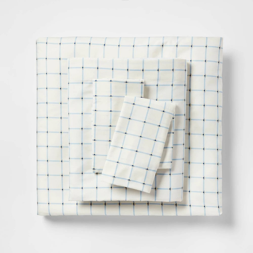 Twin/Twin Extra Long Microfiber Sheet Set Blue Grid - Room Essentials