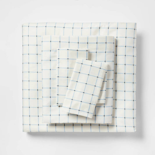 Twin/Twin Extra Long Microfiber Sheet Set Blue Grid - Room Essentials