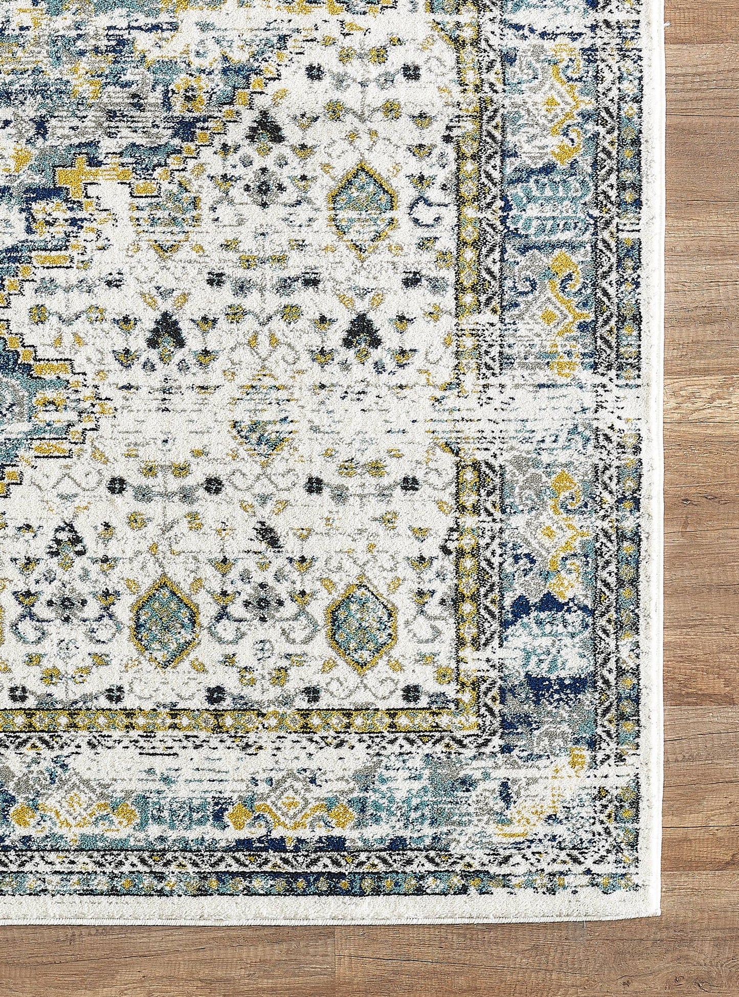 Abani Porto Traditional Medallion Blue and Ivory Area Rug: 7'9" x 10'2"