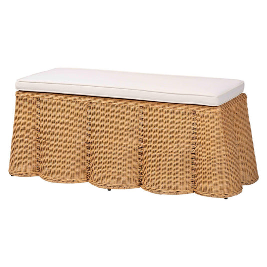 Palm Light Honey Rattan and Fabric Rectangle Ottoman