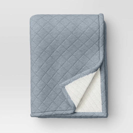 Quilted Jersey Throw Blanket with Faux Shearling Reverse Heathered Gray - Room Essentials