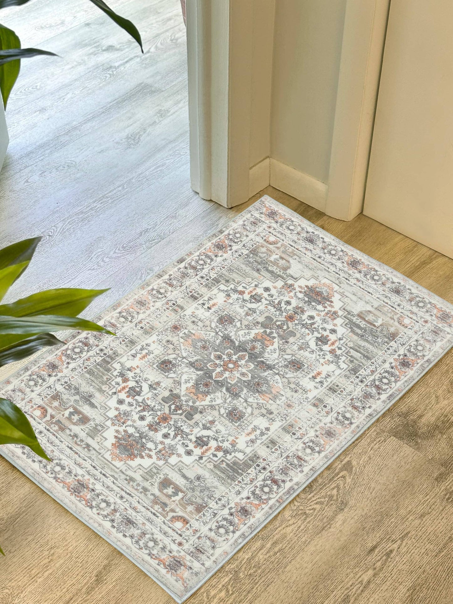Area Rug Washable Non Slip Rubber Backing Boho Foldable Rugs: Pink / 5’x7’