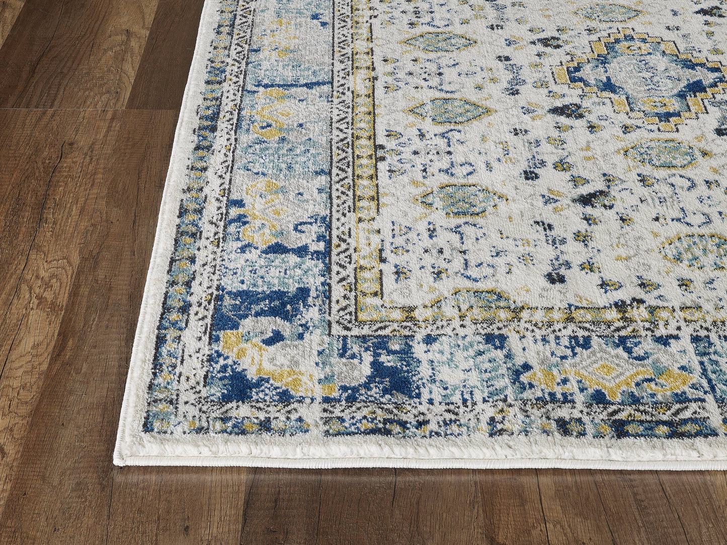 Abani Porto Traditional Medallion Blue and Ivory Area Rug: 7'9" x 10'2"