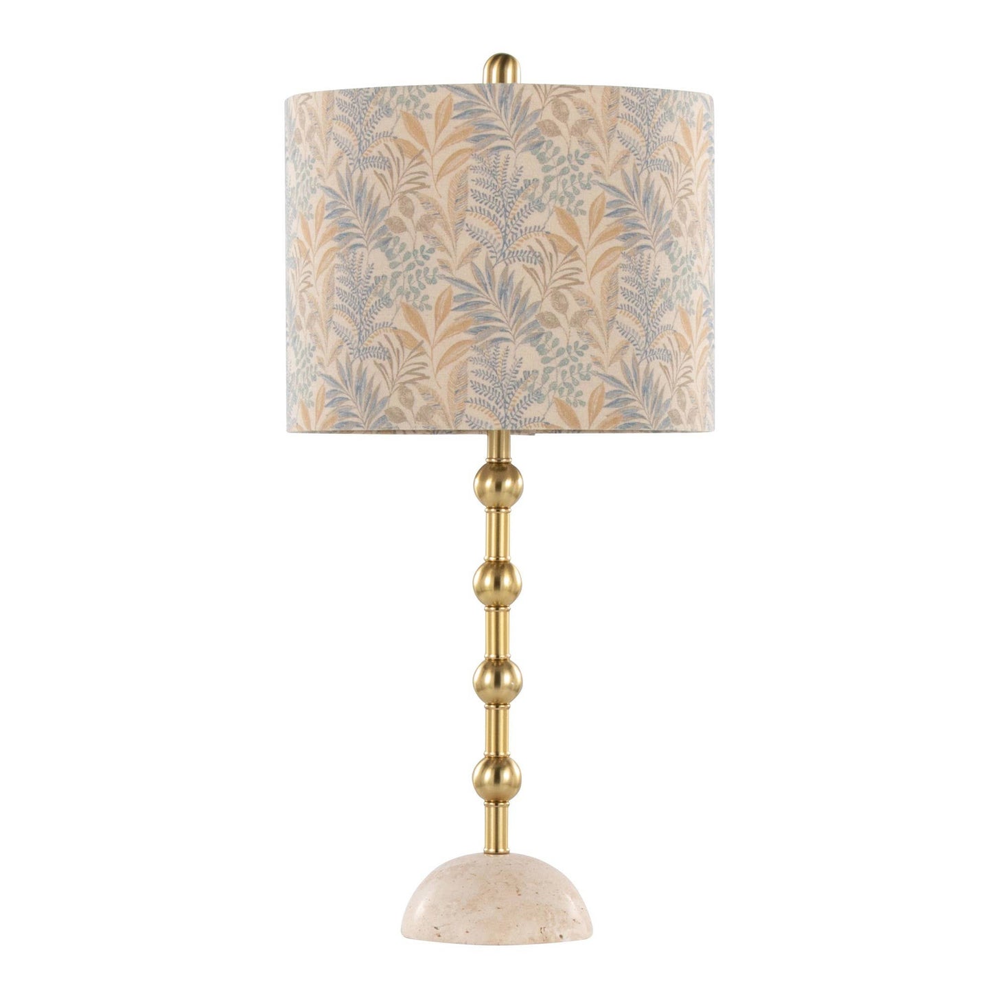 Malibu 27" Table Lamp in Travertine: Travertine, Gold Metal, Tan Leaf Shade