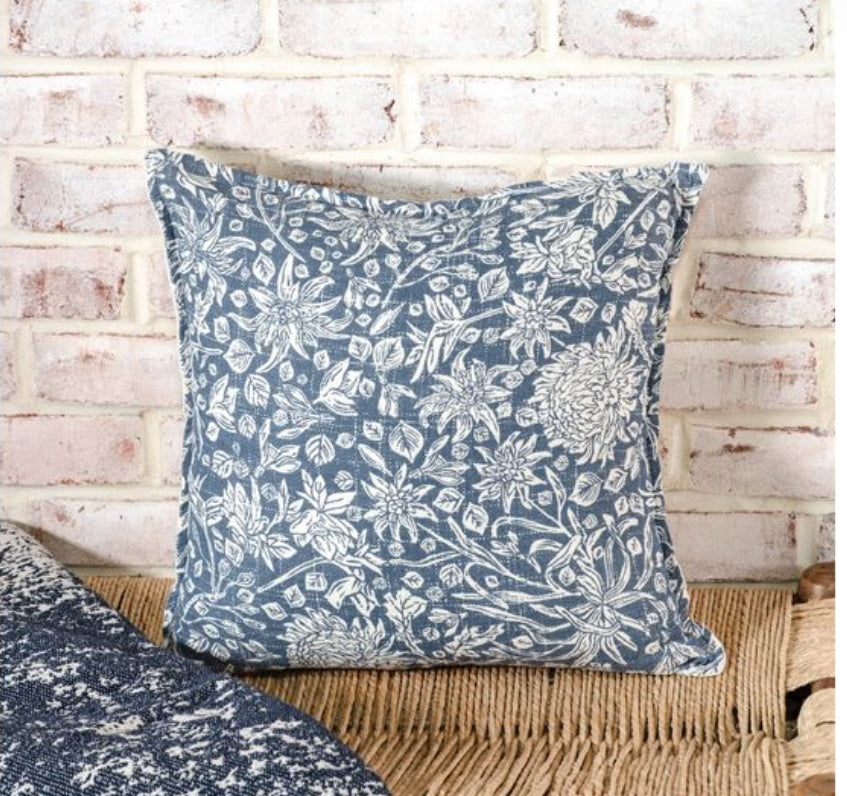 16" X 16" Indigo Blue Floral Pillow