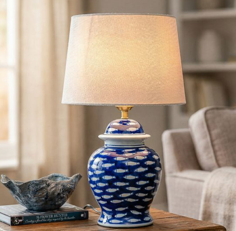 19.7" Dark Blue Fish Pattern Lamp