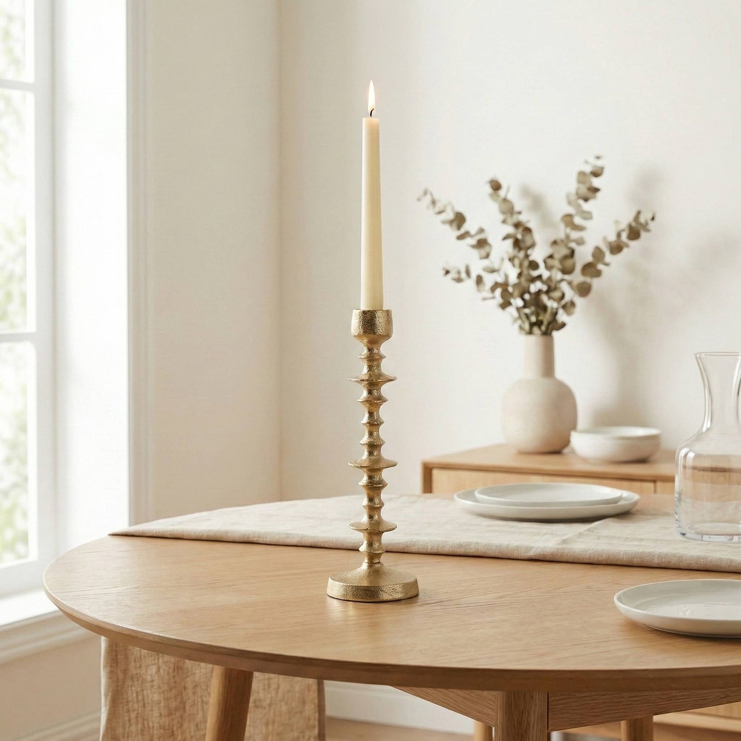 Gold Beaded 14" Candle Holder