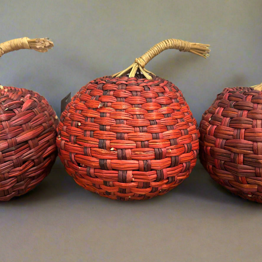 Set of 3 Woven Rattan Wicker Pumpkins Burnt Orange Burgandy - Threshold