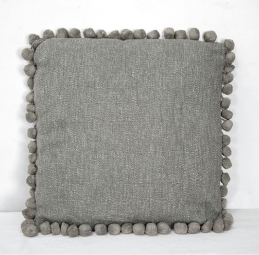 20" Grey Pom Pom Pillow
