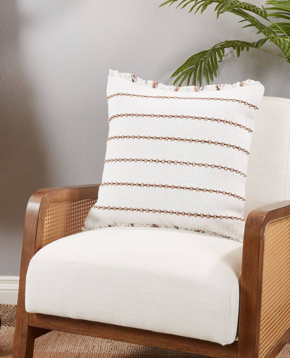 Striped Cotton 22" Decorative Throw Pillow: Cover + Insert