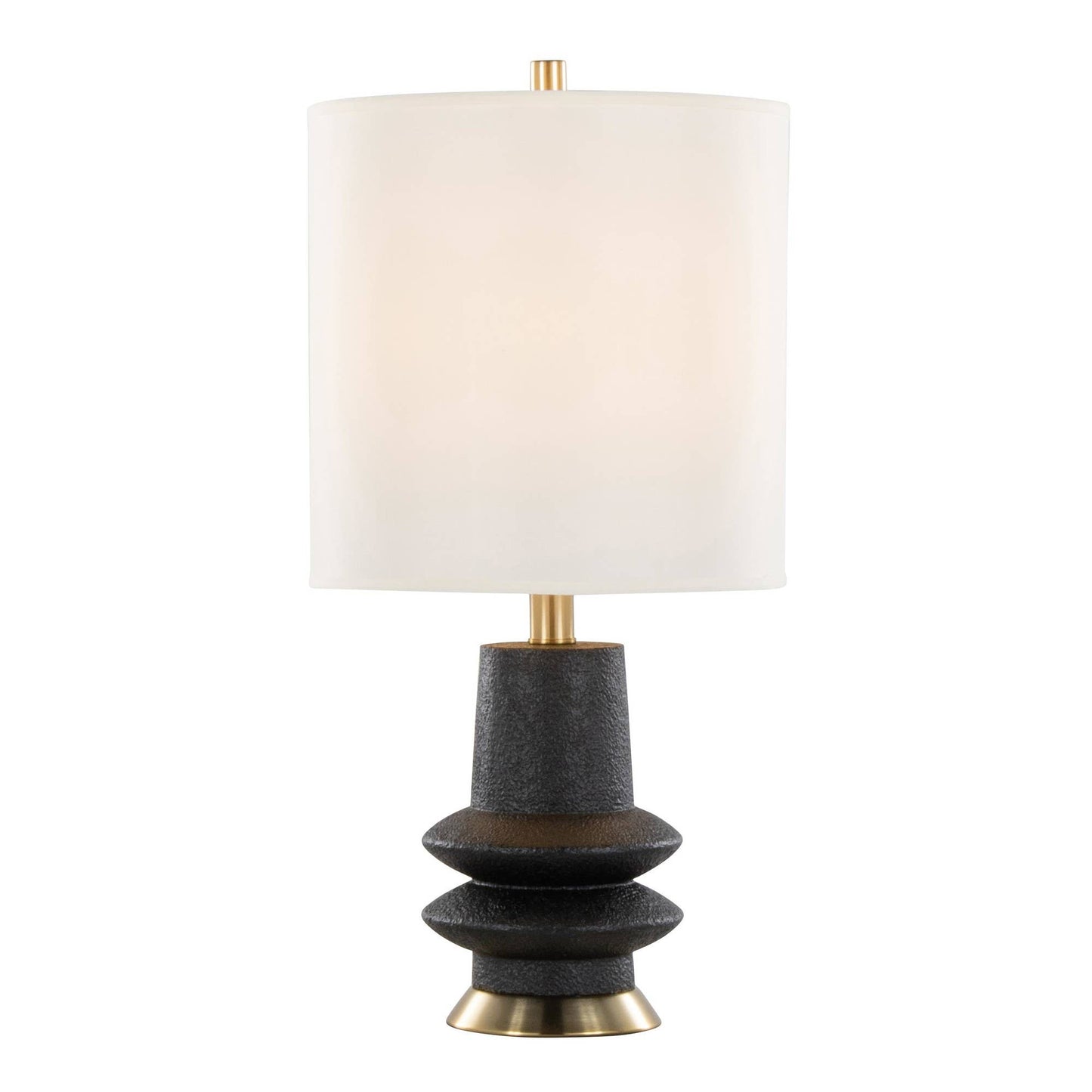 Lloyd 26" Polyresin Table Lamp: Sanded Matte Black Polyresin, Modern Brass, White Linen