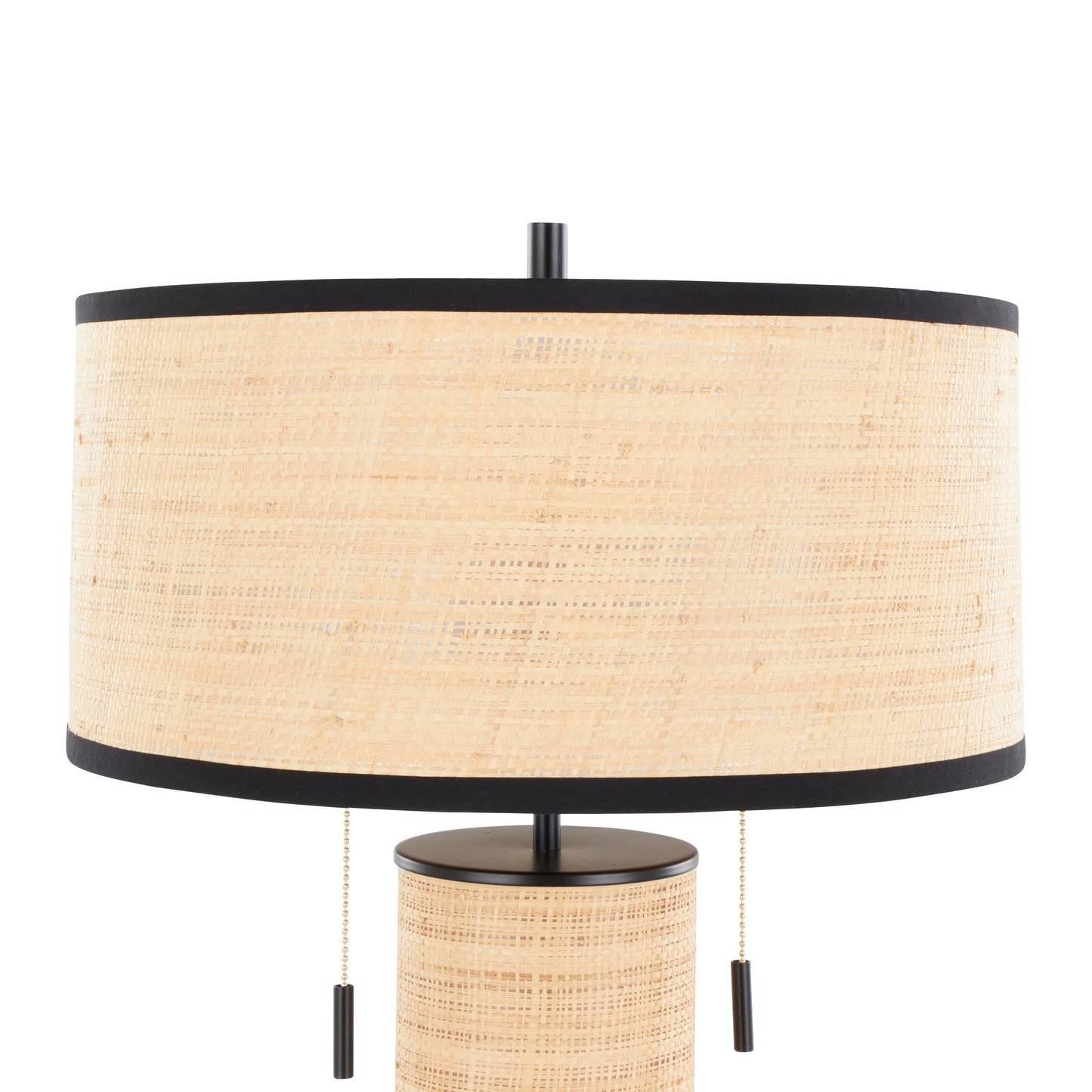 Cylinder Rattan 29" Table Lamp: Black Metal, Natural Rattan