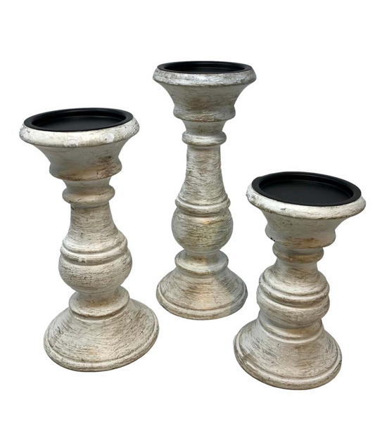 Size M White & Goldtone Pillar Candleholder - 1 Pillar