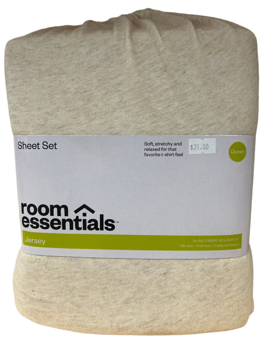 Queen Jersey Sheet Set Heather Tan - Room Essentials