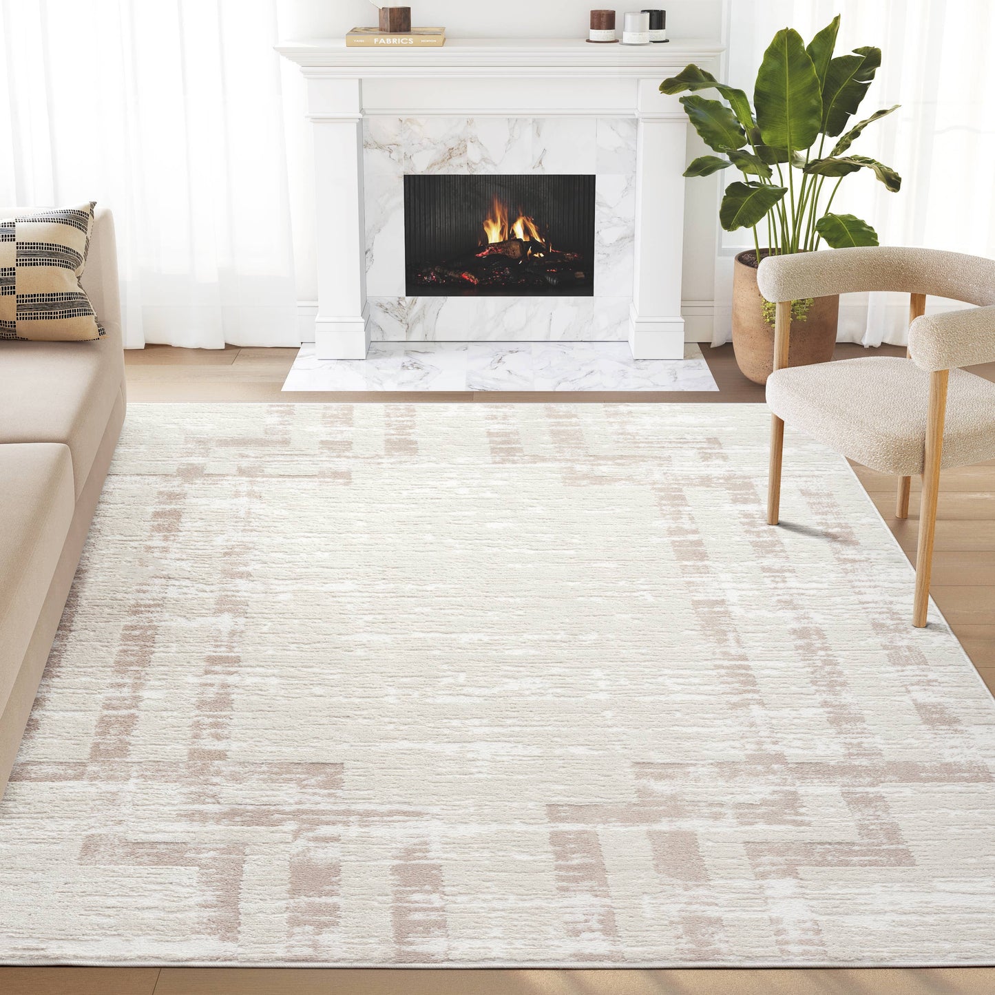 Abani Viva Neutral Cream Beige Art Deco Area Rug: 6' x 9'