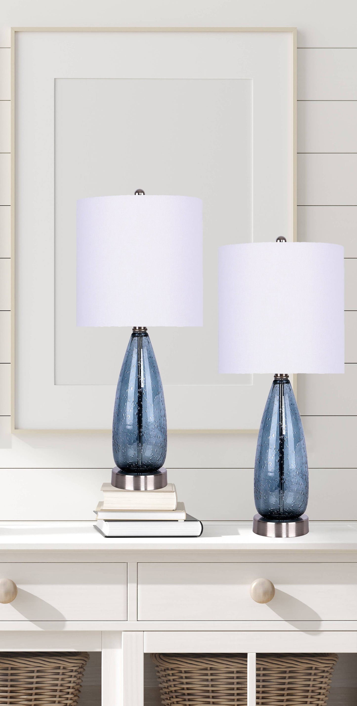 21.5" Glass Accent Lamps with Brushed Nickel Accents: Sapphire Blue Glass