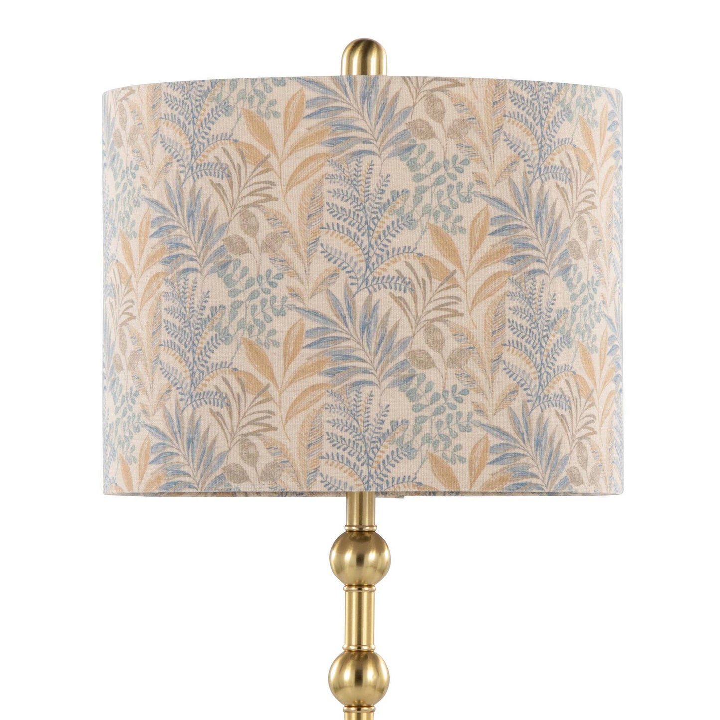 Malibu 27" Table Lamp in Travertine: Travertine, Gold Metal, Tan Leaf Shade