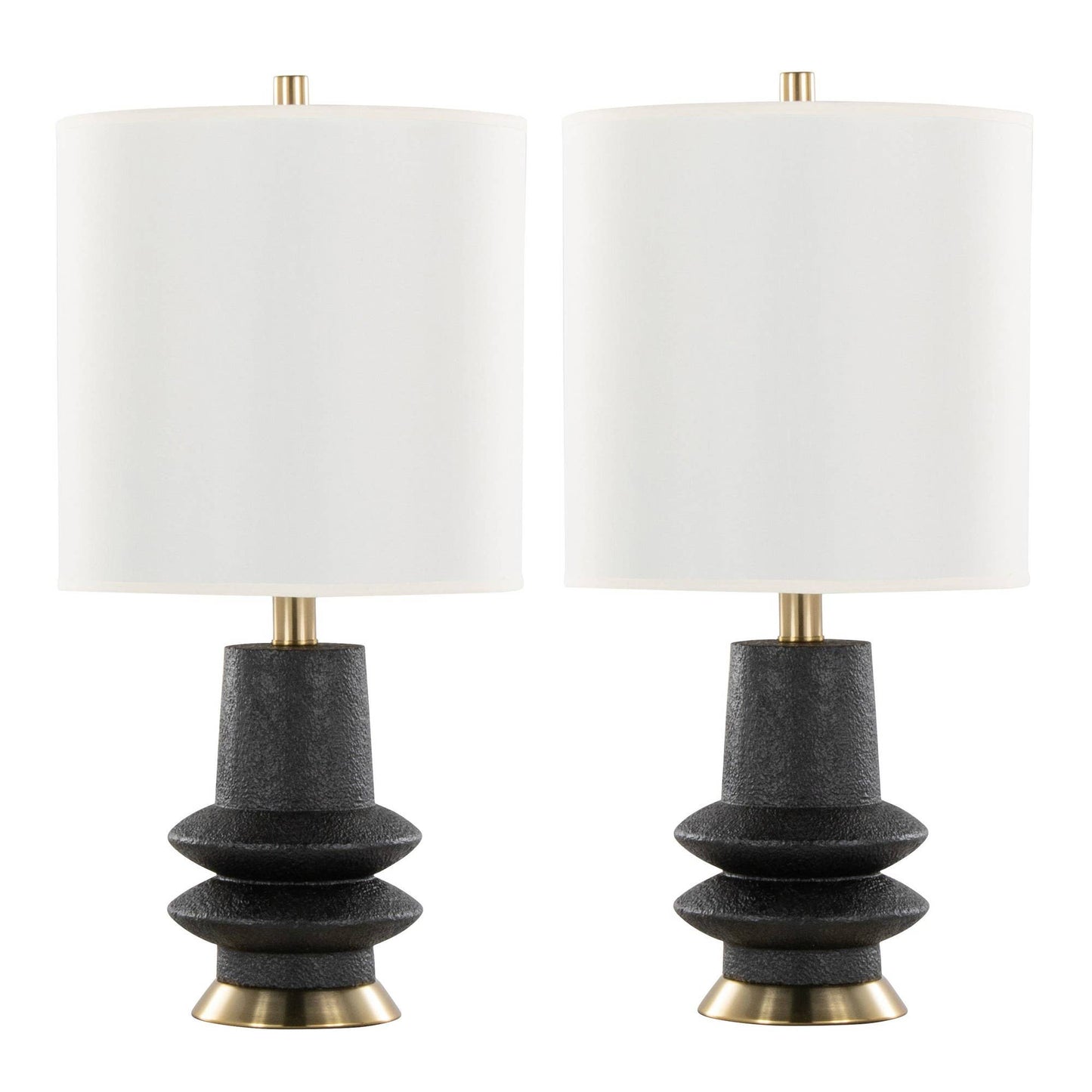 Lloyd 26" Polyresin Table Lamp: Sanded Matte Black Polyresin, Modern Brass, White Linen
