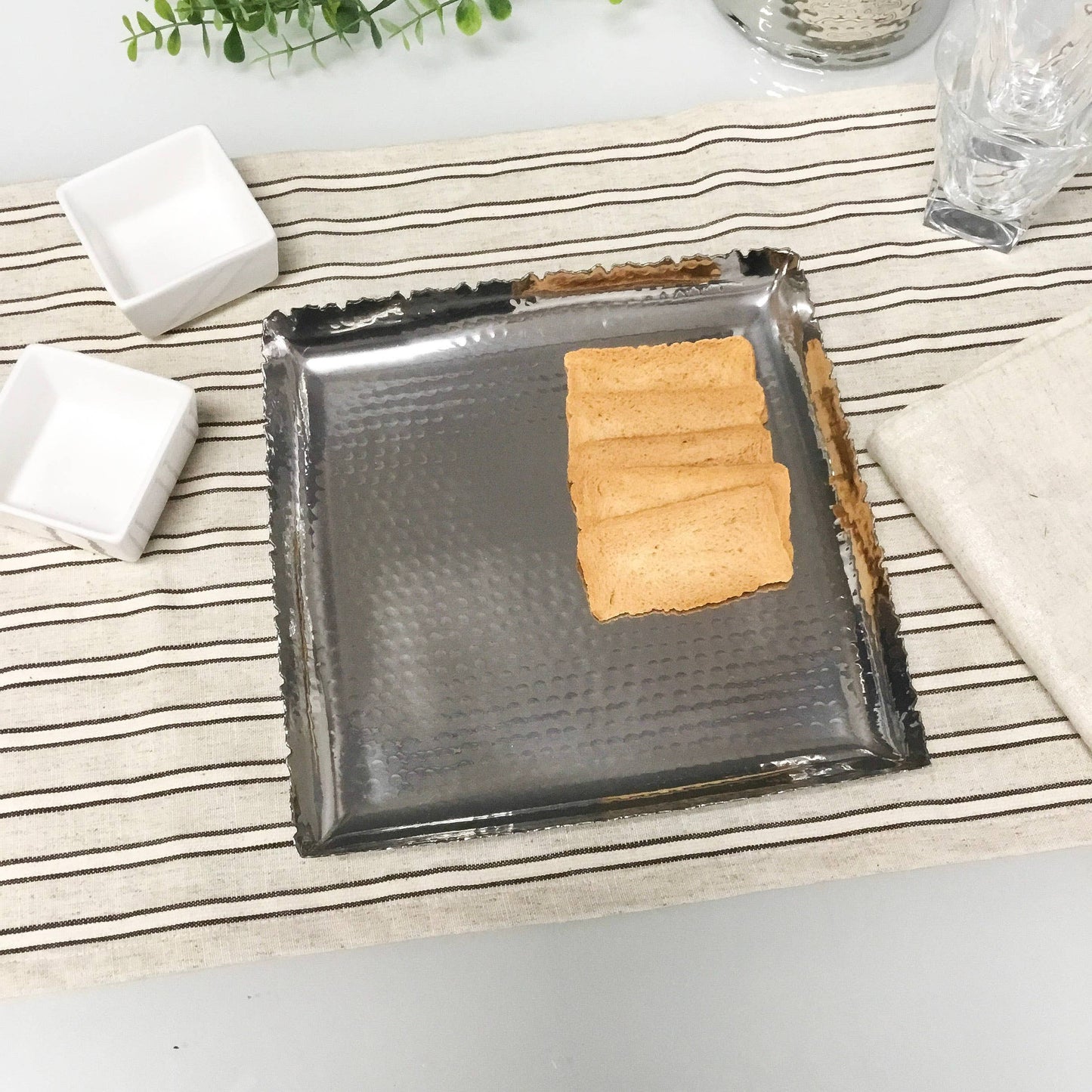 Hammered Square Platter with Torn Edges