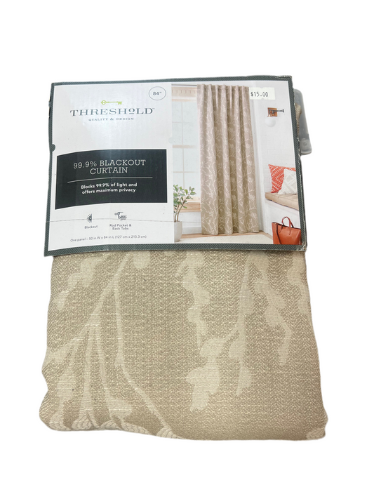 50” x 84” Threshold Tan Patterned Blackout Rod Pocket  Curtain Panel - 1 Panel