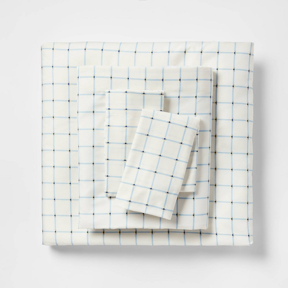 Queen Microfiber Sheet Set Blue Grid - Room Essentials
