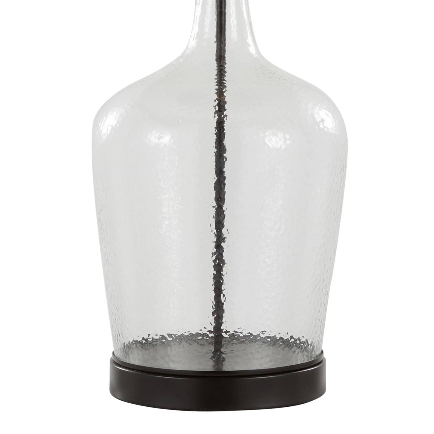 Botella 28" Glass Table Lamp with USB: Clear Dimpled Glass, Oil Bronze Metal, Natural Linen
