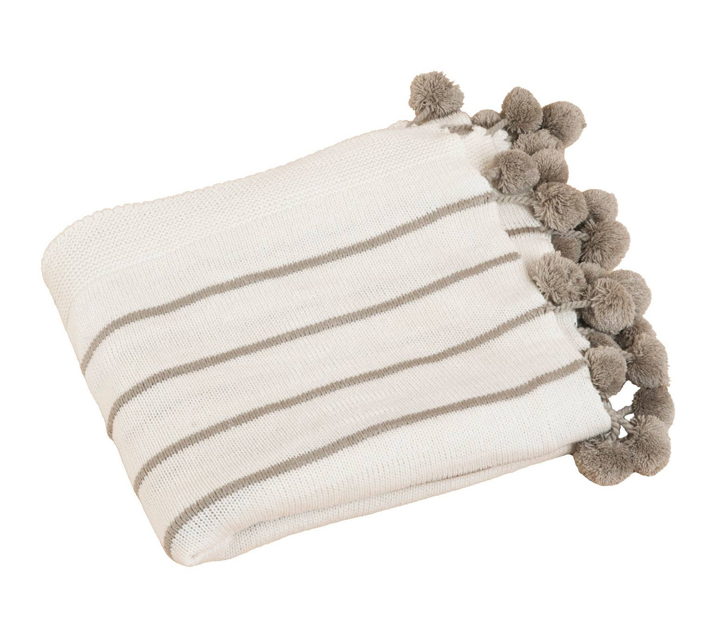 Ivory Pom pom Striped Woven 50"x60" Throw Blanket