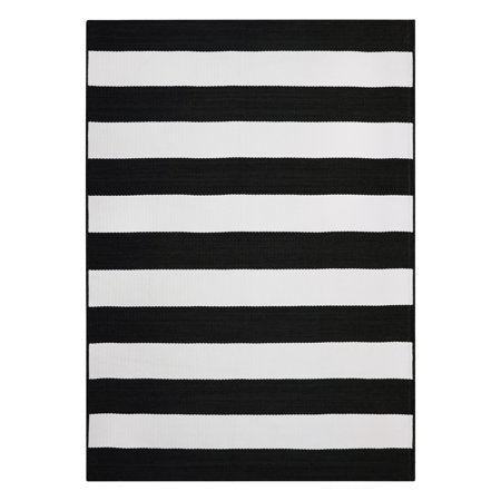 Better Homes & Gardens 5 X 7 Black and White Cabana Stripe Outdoor Rug