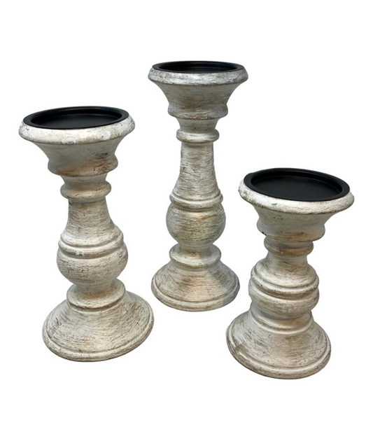 Size S White & Goldtone Pillar Candleholder - 1 Pillar