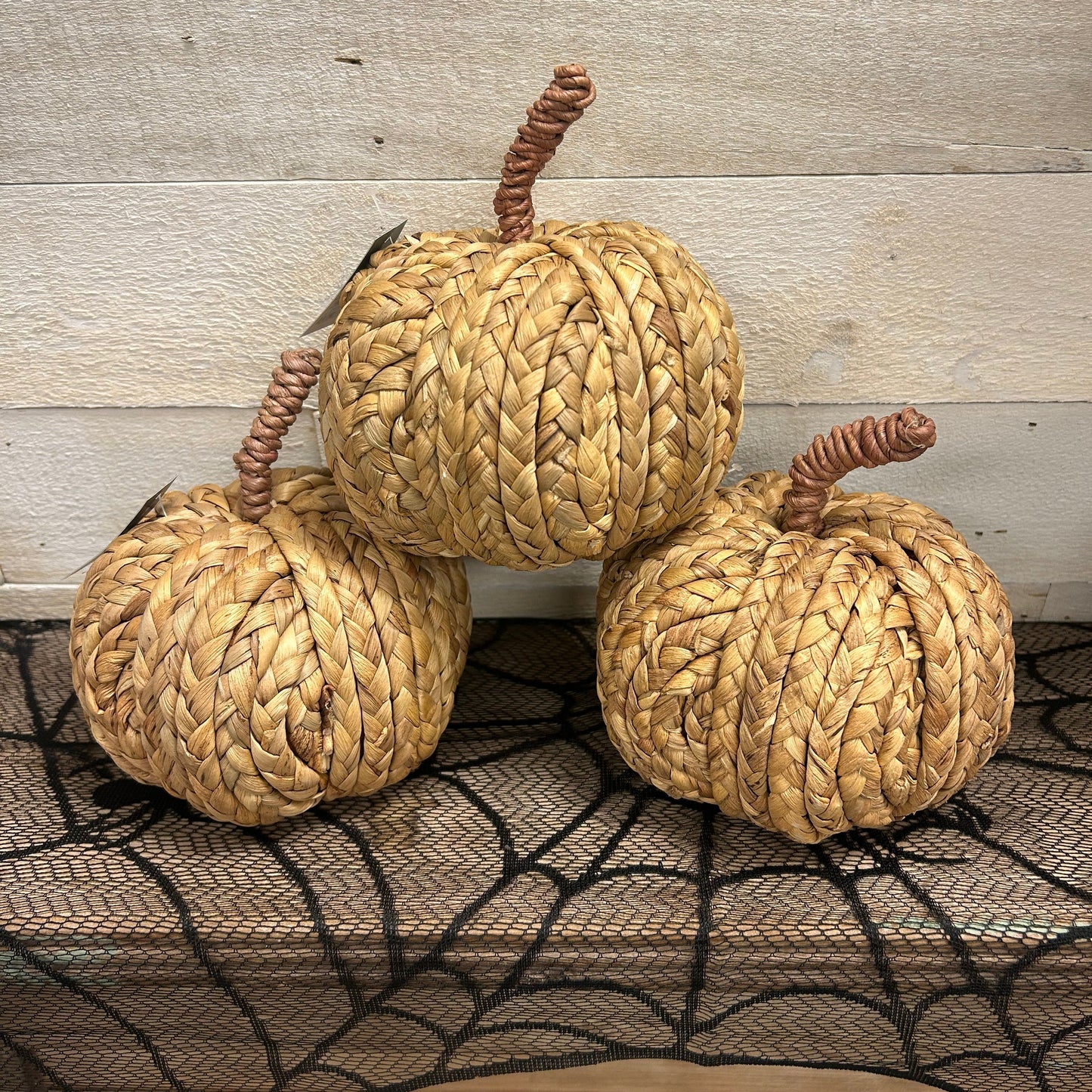 Set of 3 Medium Size Light Brown Woven Pumpkins - Threshold