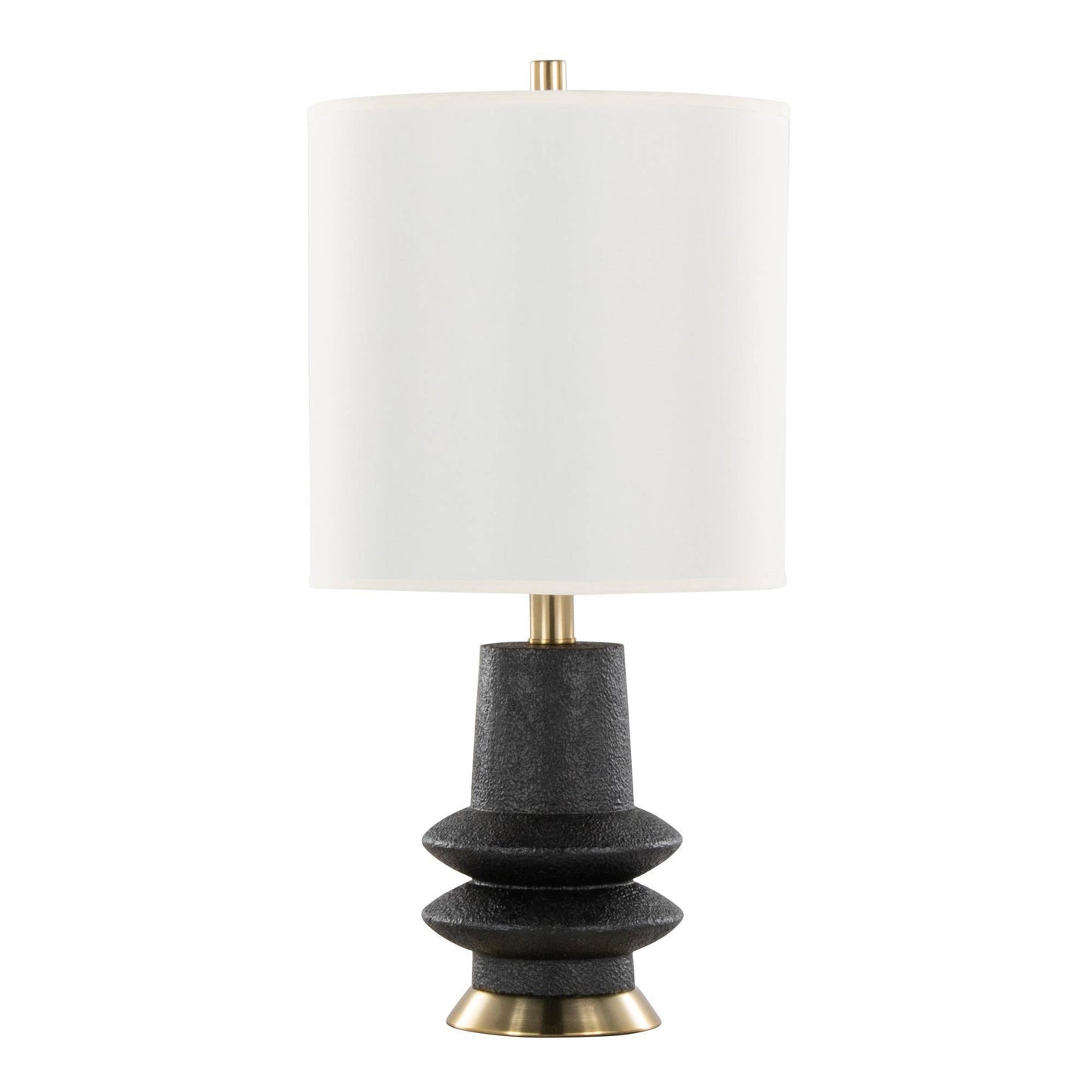 Lloyd 26" Polyresin Table Lamp: Sanded Matte Black Polyresin, Modern Brass, White Linen
