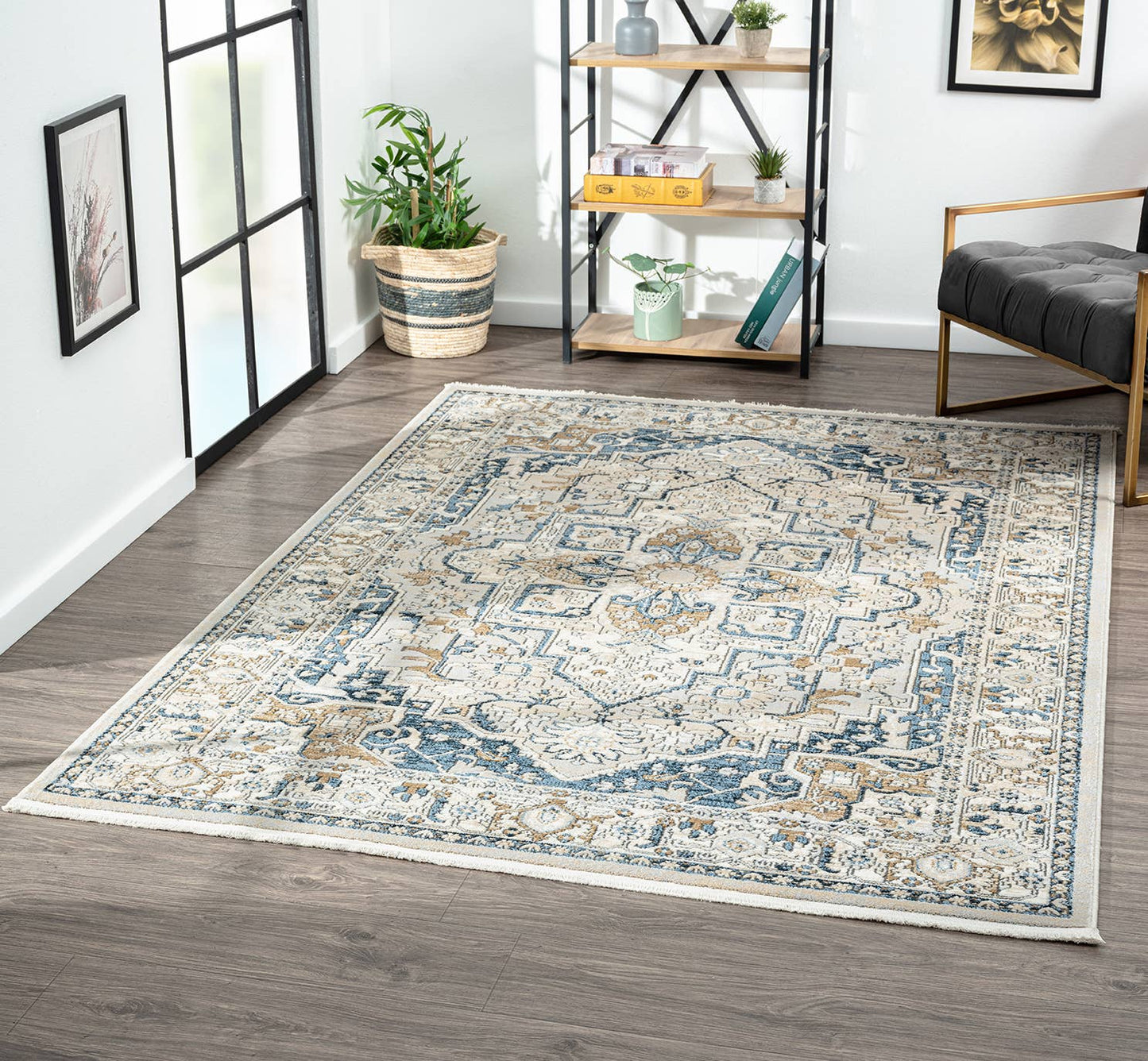 Abani Savoy Vintage Blue Green Area Rug: 6' x 9'