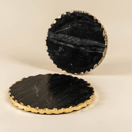 Black Marble Trivet with Gold Edge