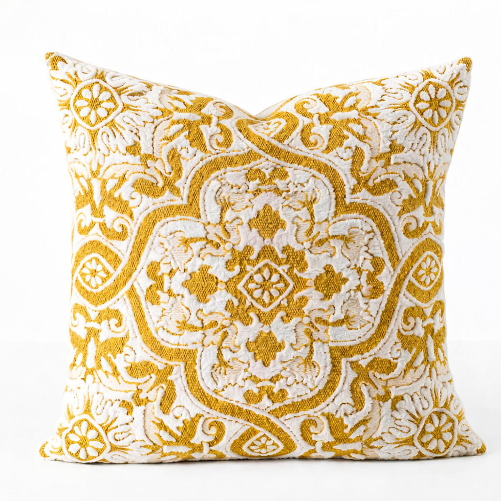 Mustard Artisan Tile Pattern 18" Throw Pillow: Cover + Insert
