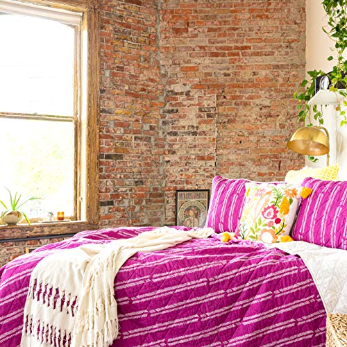 Full/Queen Shea Stripe 100% Cotton Quilt 3pc Coverlet & Shams