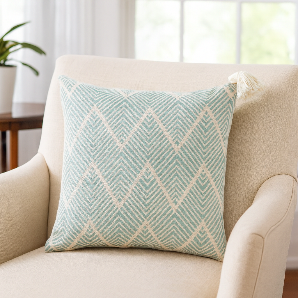 Light Green Chevron Cotton Blend 18" Throw Pillow : Cover + Insert
