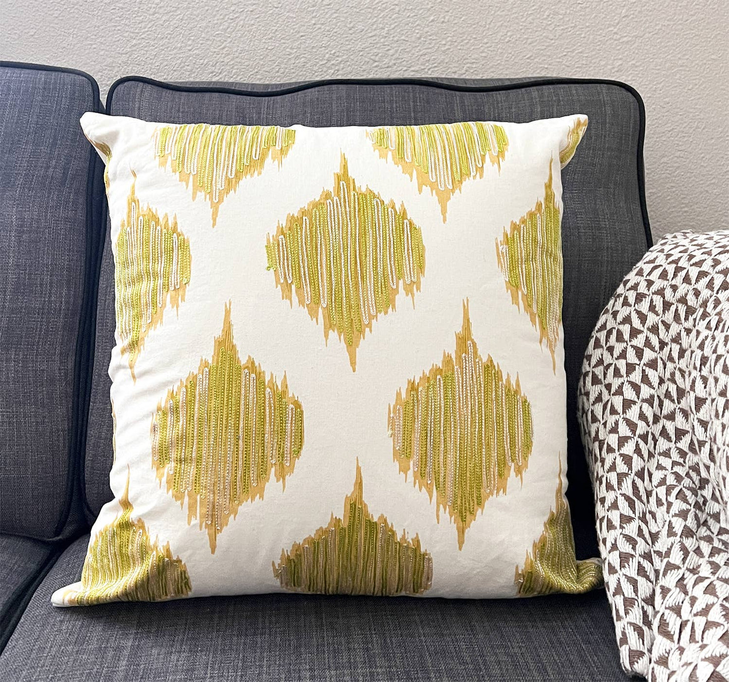 Mustard Stitched Ink Blot Amable Down Filled Throw Pillow