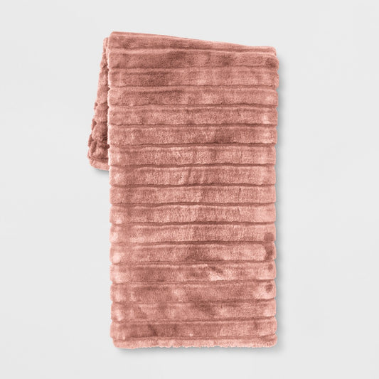 Textured Faux Fur Reversible Throw Blanket Pink - Threshold