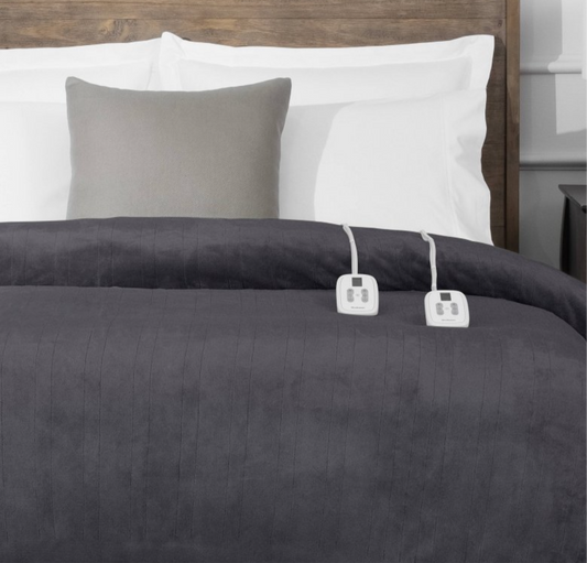 As Is Brookstone Full/Queen Heated Blanket Gray Plush